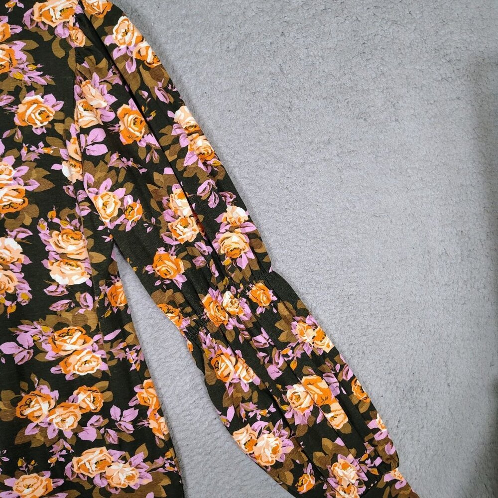 By Anthropologie Top Womens M Black Multi Floral Turtleneck Tiered-Sleeve Blouse - Picture 5 of 12